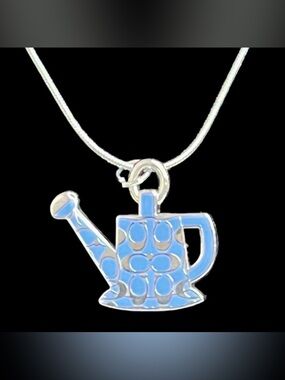 Coach Authentic Watering Can Pendant Necklace blue and silver tone!